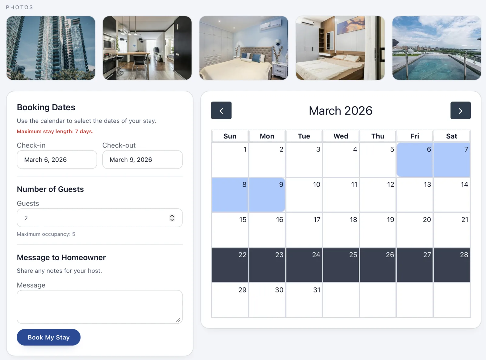 Guest booking dashboard