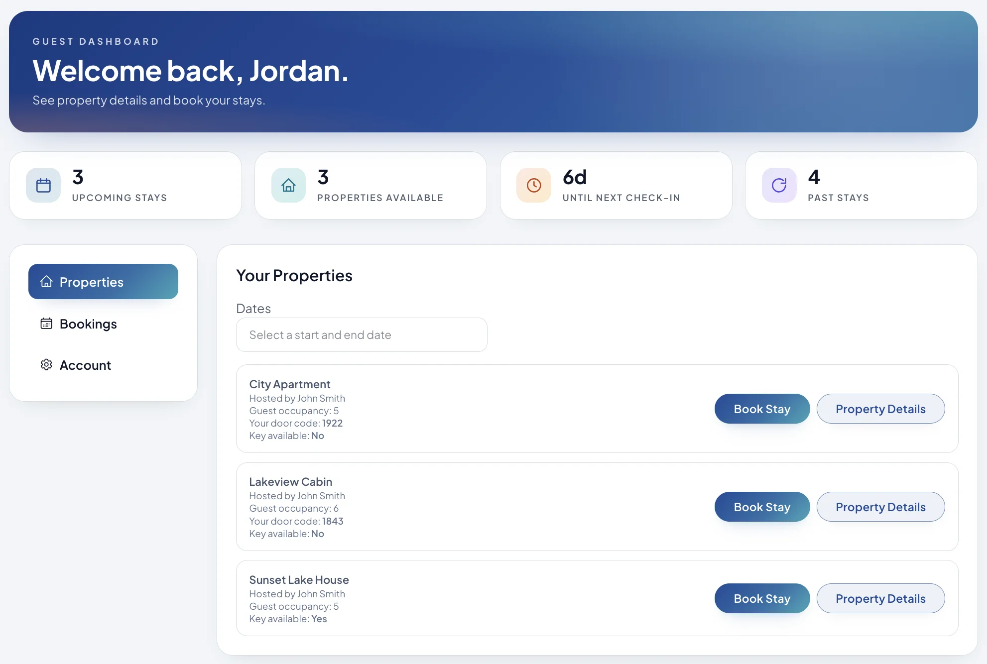 Guest booking dashboard